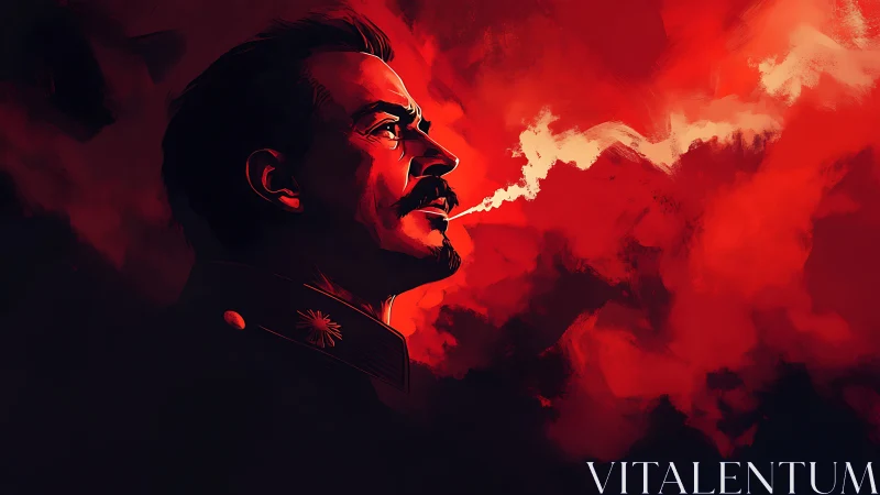 Side-profile officer in red-toned digital smoke environment.