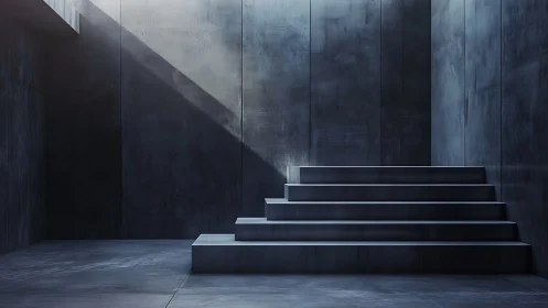 Minimalist Concrete Stairway Rises Through Shadowed Modern Space