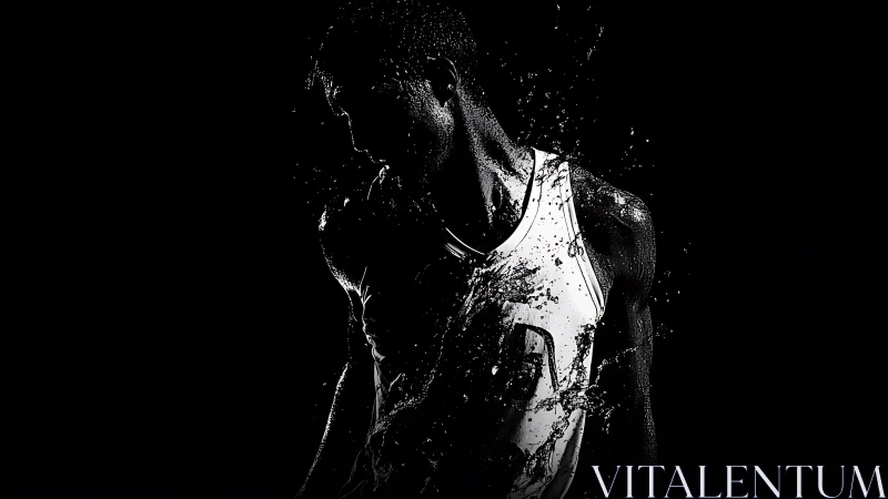 High-contrast athletic silhouette with dynamic liquid dispersion.