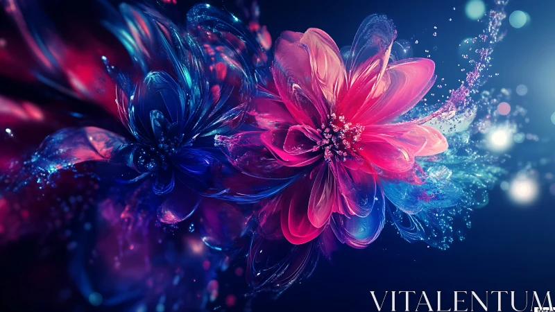 Neon Flowers Burst with Luminous Particles