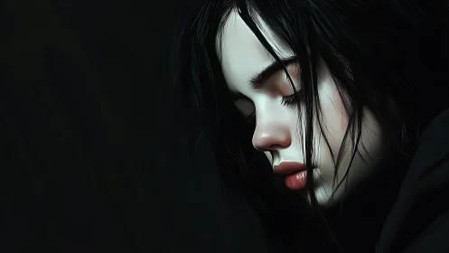 Side profile portrait shows young woman with closed eyes