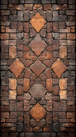 Symmetrical brick mosaic with central diamond tessellation.