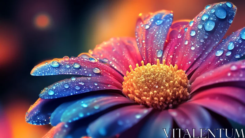 Macro photography of flower petals with water droplets and gradient lighting