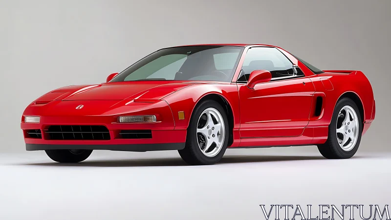 Red 1990s sports coupe on studio background profile view.