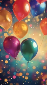 Colorful Balloons Floating in Bokeh Light.