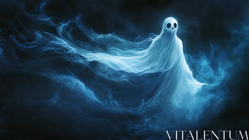 Ghost figure formed from flowing blue spectral smoke