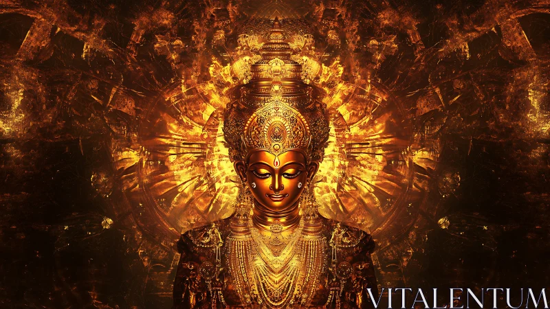 Radiant golden deity portrait with ornate fractal halo.