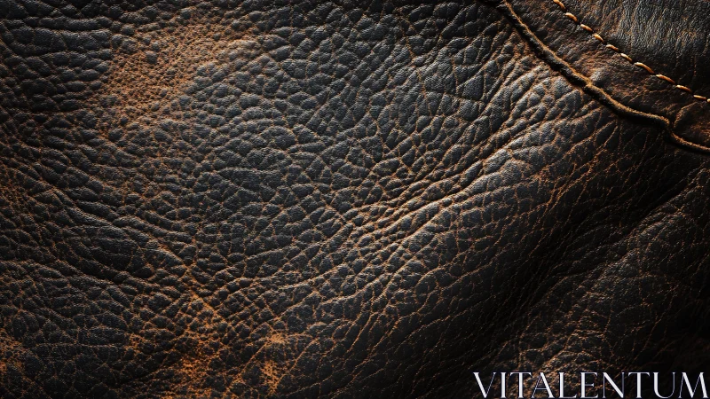 Close-up of Textured Brown Leather Surface with Visible Stitching.