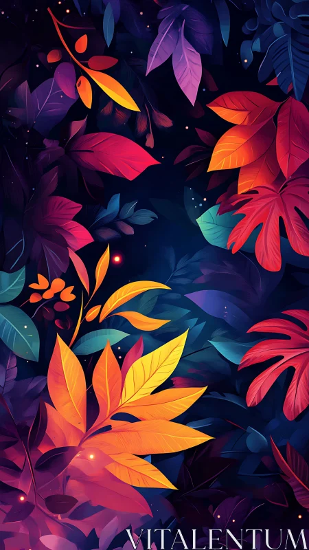 Luminous tropical foliage in neon dusk palette illustration.