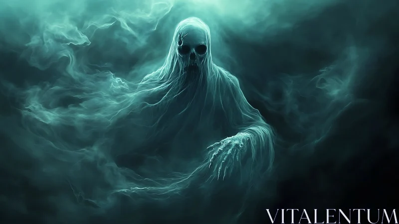 Ghostly wraith emerges from swirling teal spectral mist