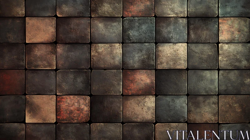 Rustic square stone tiles with weathered texture, earthy palette.