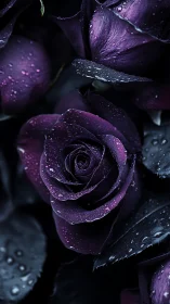 Purple Roses With Dew Drops.