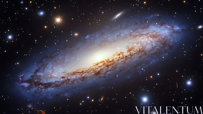 Spiral galaxy glows in deep space with luminous starfield