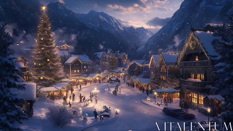 Snowy alpine village glows with cozy holiday celebration