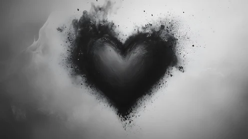 Exploding black heart disperses into dust.