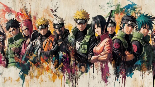 Group portrait illustrates stylized anime warriors in a row