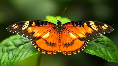 Amber-winged butterfly poised like living stained glass.