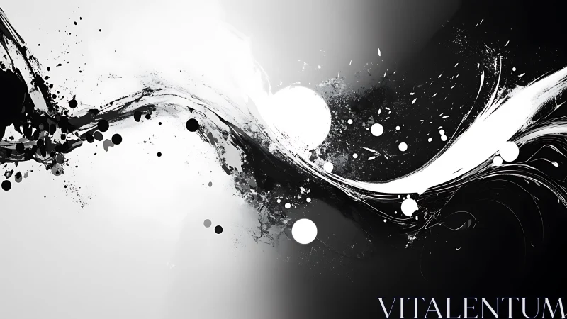 Monochrome ink wave surges across a stark divided canvas