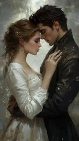Romantic Portrait of Couple in Period Attire with Ethereal Lighting