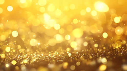 Golden bokeh lights with sparkling glitter in festive abstract style.