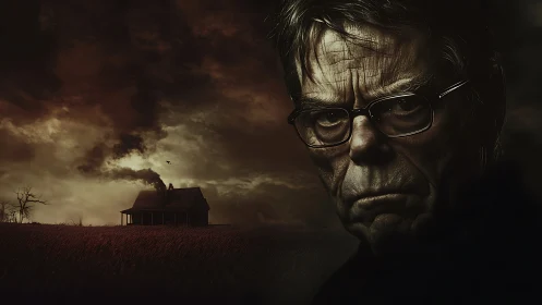 Storm-dark farmhouse meets a stern, mysterious watcher