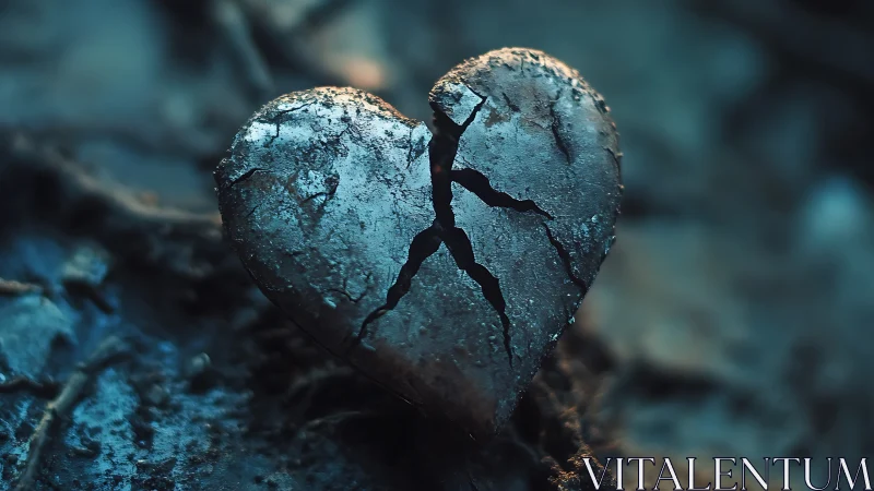 Fractured Stone Heart with Dramatic Luminous Finish