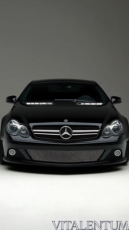Bold black luxury coupe stands poised in a clean studio glow