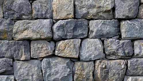 Close-up of rustic stone wall with rough texture in natural light.