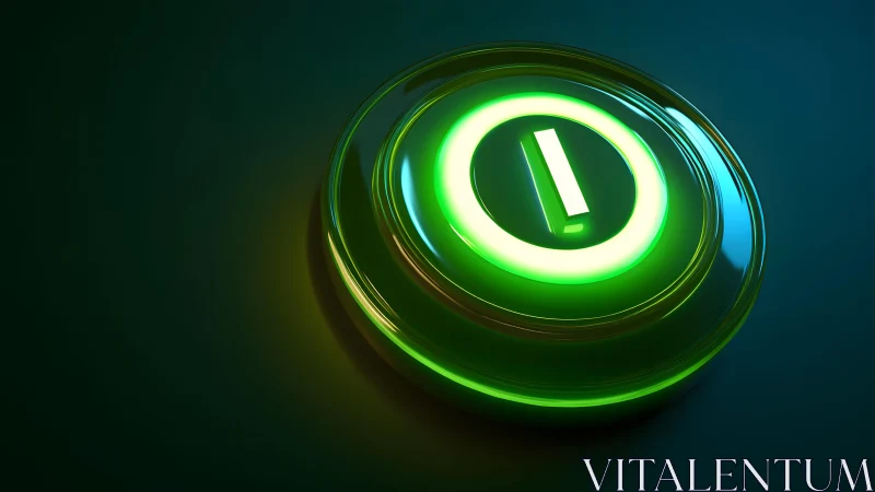 Glowing Green Power Button in Futuristic 3D Digital Style.