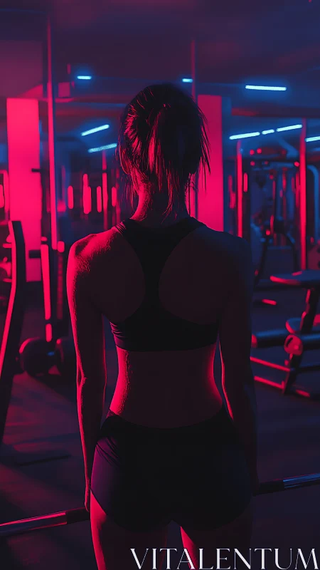 Neon grit ignites a lone athlete in cyber gym glow.