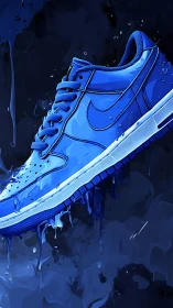 Electric blue sneaker drips through a fluid abstract void.