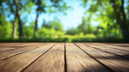 Wooden Deck Meets Nature's Green Embrace.