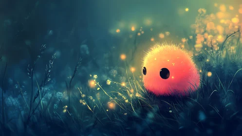 Soft neon puffball listens to midnight firefly gossip