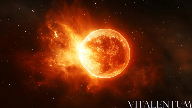 Solar flare erupting from burning star in deep space.