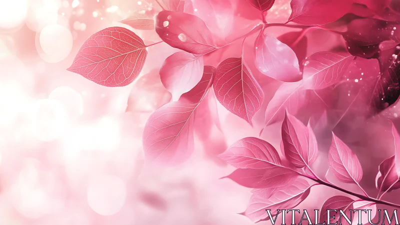 Pink foliage glows through soft bokeh light haze.