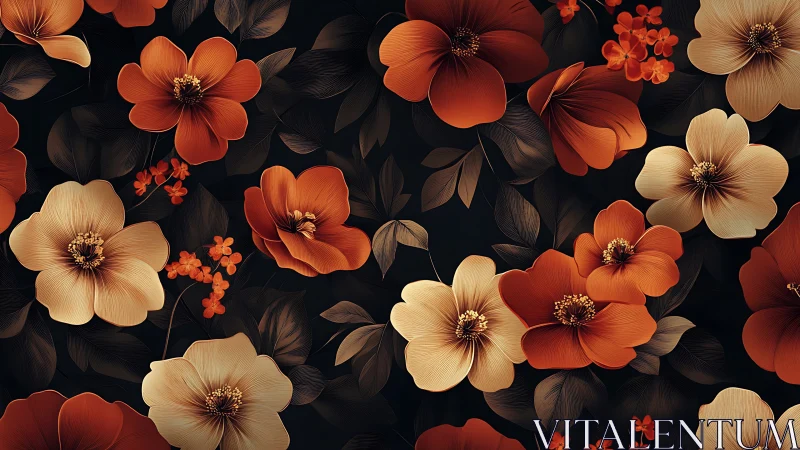 Warm Botanical Composition: Luxe Florals Against Deep Ground.