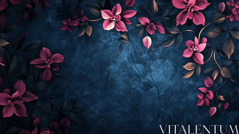 Pink Blooms Dance Against Deep Teal Mystique