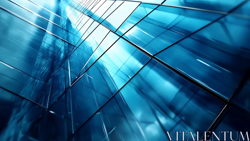 Glass skyscraper planes glide into luminous blue sky.