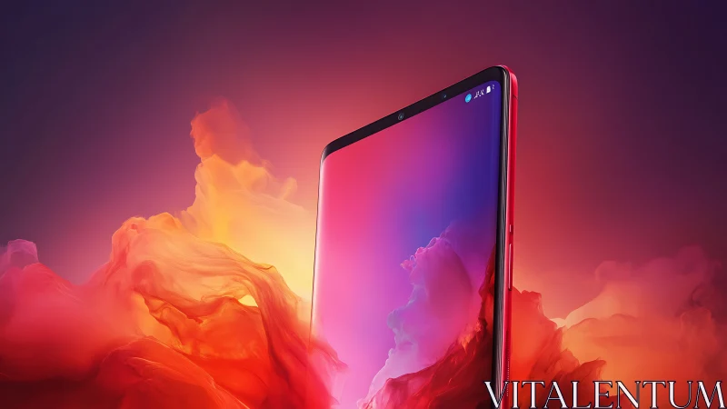 Smartphone displayed against swirling gradient cloud backdrop