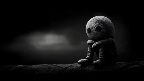 Melancholic plush figure in dramatic low key chiaroscuro.