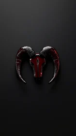 Glossy red ram skull emblem on dark minimalist background.