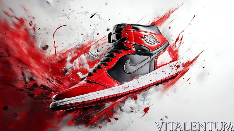 Explosive red and black sneaker rendered in dynamic digital art