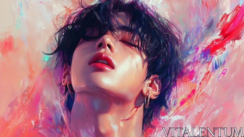 Radiant portrait bathed in soft neon dreamlight hues.