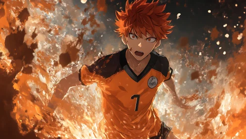 Orange haired athlete in numbered jersey amid orange field.