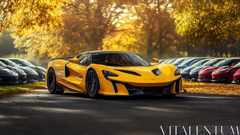 Yellow hypercar dominates autumn supercar lineup.
