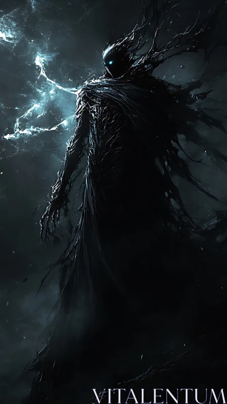 Shadow-like humanoid form stands in fragmented luminosity