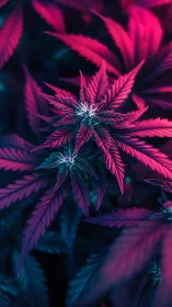 Neon-lit leaves glowing in a dreamy midnight garden.