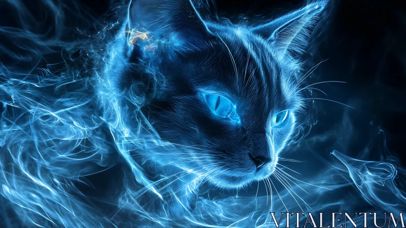 Bioluminescent Feline Portrait with Ethereal Plasma Aura Effects.