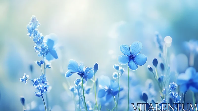 Blue flowers in shallow focus with selective depth of field technique.