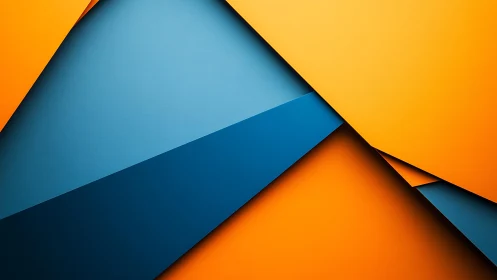 Modern geometric abstract art in vibrant orange and blue tones.